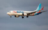 A flydubai Boeing 737 MAX 8 aircraft prepares for landing at Ben Gurion Airport in Lod on September 30, 2026. (Jack Guez/AFP)