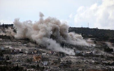 Illustrative: This picture taken from the southern Lebanese village of Hanniyeh shows smoke billowing from a site of an Israeli controlled explosion in the nearby village of al-Mansouri on October 1, 2026. (Kawant Haju/AFP) Illustrative: This picture taken from the southern Lebanese village of Hanniyeh shows smoke billowing from a site of an Israeli controlled explosion in the nearby village of al-Mansouri on October 1, 2026. (Kawant Haju/AFP)