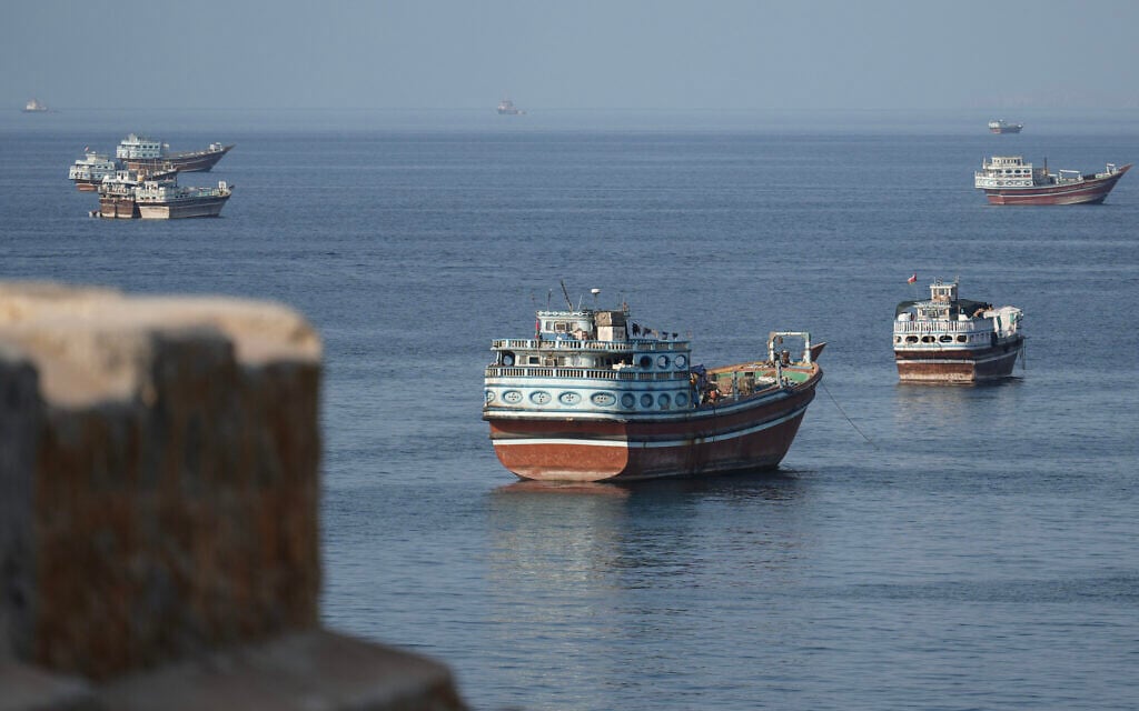 Ships are anchored off the coast of Khasab in Oman’s Musandam Governorate, near the Strait of Hormuz, on October 2, 2026. (AFP)
