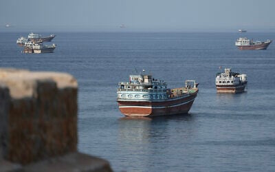 Ships are anchored off the coast of Khasab in Oman’s Musandam Governorate, near the Strait of Hormuz, on October 2, 2026. (AFP)