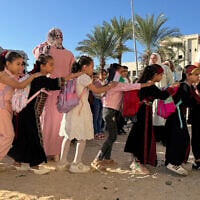 Displaced children from the Gaza Strip, stand in line as they attend a Palestinian school in the Egyptian city of El-Arish, near the border with the Gaza Strip, on October 1, 2026. (Amr AHMED/AFP)