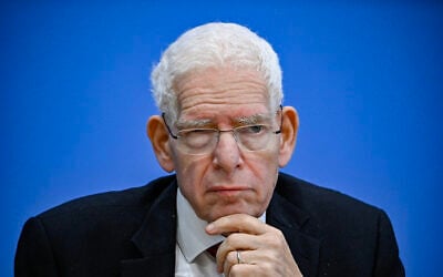 Josef Schuster, President of the Central Council of Jews in Germany (Zentralrat der Juden in Deutschland) speaks during a press conference in Berlin, on October 5, 2026. (Tobias SCHWARZ/AFP)