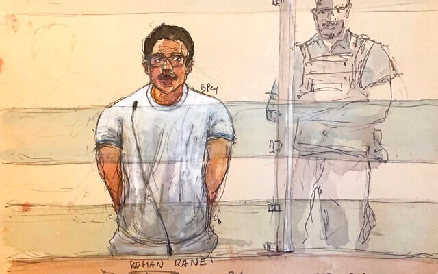 This courtroom sketch made on October 5, 2026 shows Indian national Rohan Rane (L) appearing during his trial for having run a masculinist discussion group and over allegedly forcing minors in which young girls, most of them minors, were forced to engage in sexual acts online and to mutilate themselves, at the assizes courthouse in Paris. (Benoit PEYRUCQ/AFP)