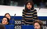 French-Palestinian member of the European Parliament Rima Hassan speaks during a session at the European Parliament in Strasbourg, on October 6, 2026. (Jean-Christophe VERHAEGEN/AFP)