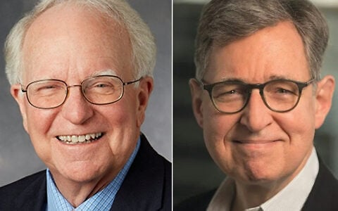 Robert Hall, economics professor at Stanford University (left) and Michael Woodford, of Columbia University. (Handout/various sources/AFP)