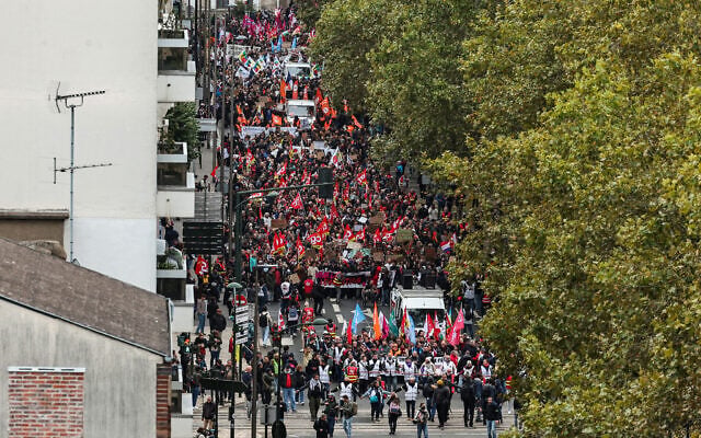 Protesters march in Orleans, central France on October 24, 2026. (SIMON WOHLFAHRT/AFP)