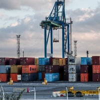 This photograph shows containers at the Marseille-Fos port on October 30, 2026, in Fos-sur-Mer, southeastern France, as dockworkers stage a 24-hour strike to protest against the government’s budget. (Thibaud MORITZ/AFP)