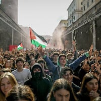 People take part in a demonstration as part of a nationwide day of strikes and protests, with school and university students demanding more funding for schools and support for housing in Rome on October 30, 2026. (Andreas SOLARO/AFP)