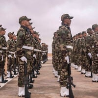 Illustrative: Members of the Moroccan Royal Armed Forces stand guard as they take part in the 20th edition of the African Lion military exercise, in Tantan, south of Agadir, Morocco, May 31, 2024. (AP Photo/Mosa’ab Elshamy)
