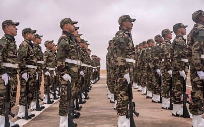 Illustrative: Members of the Moroccan Royal Armed Forces stand guard as they take part in the 20th edition of the African Lion military exercise, in Tantan, south of Agadir, Morocco, May 31, 2024. (AP Photo/Mosa’ab Elshamy)