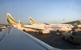 Ethiopian Airlines planes are parked at Bole International Airport in Addis Ababa, Ethiopia, February 11, 2019. (AP/Ben Curtis)