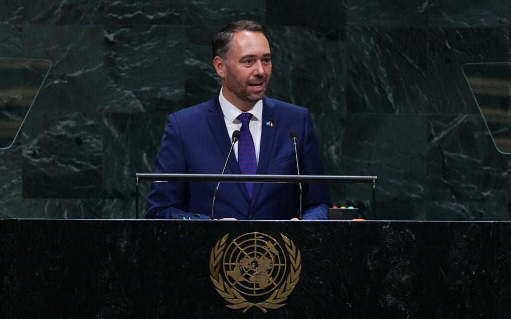 Belgium’s Foreign Minister Maxime Prevot addresses the 81st session of the United Nations General Assembly at UN headquarters, in New York City, September 22, 2026. (AP Photo/Frank Franklin II) Belgium’s Foreign Minister Maxime Prevot addresses the 81st session of the United Nations General Assembly at UN headquarters, in New York City, September 22, 2026. (AP Photo/Frank Franklin II)