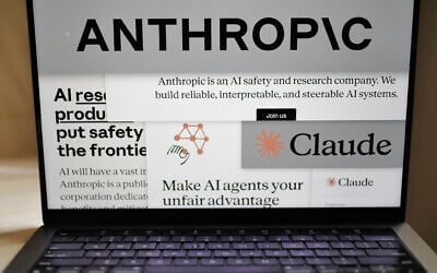 Pages from the Anthropic website and the company’s logos are displayed on a computer screen in New York, February 26, 2026. (AP Photo/Patrick Sison) Pages from the Anthropic website and the company’s logos are displayed on a computer screen in New York, February 26, 2026. (AP Photo/Patrick Sison)