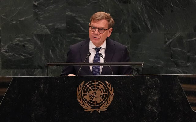 Minister of Foreign Affairs Johann David Wadephul of Germany speaks during the 81st session of the United Nations General Assembly at United Nations headquarters, September 26, 2026. (AP Photo/Heather Khalifa)