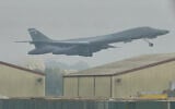 A B-1 bomber takes off from RAF Fairford in Fairford, England, September 29, 2026. (AP/Alastair Grant)