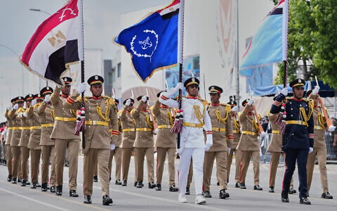 Egyptian soldiers take part in a military parade marking the 66th anniversary of Cyprus’ independence from British colonial rule, in Nicosia, Cyprus, October 1, 2026. (AP Photo/Petros Karadjias)