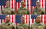 This combination of photos released by the US Army taken on May 16, 2025, shows from top left, Sgt. Declan Coady, Master Sgt. Nicole Amor, Maj. Cody Khork, Master Sgt. Noah Tietjens, Maj. Jeffrey O’Brien and Chief Warrant Officer 3 Robert Marzan, after they were killed in an Iranian drone strike on Port Shuaiba in Kuwait on March 1, 2026. (US Army via AP)