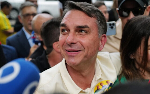 Opposition presidential candidate Sen. Flavio Bolsonaro arrives to vote during general elections in Rio de Janeiro, October 4, 2026. (AP/Lucas Landau) Opposition presidential candidate Sen. Flavio Bolsonaro arrives to vote during general elections in Rio de Janeiro, October 4, 2026. (AP/Lucas Landau)