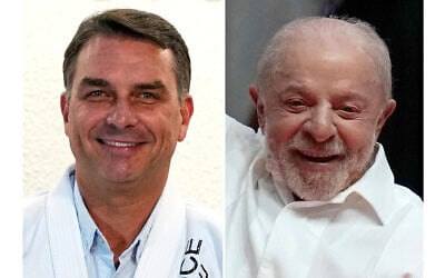 This combination of photos shows Flavio Bolsonaro, left, in Sao Paulo, on September 29, 2026 and Luiz Inacio Lula da Silva in Rio de Janeiro, on September 23, 2026. (AP)