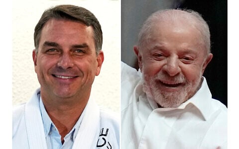This combination of photos shows Flavio Bolsonaro, left, in Sao Paulo, on September 29, 2026 and Luiz Inacio Lula da Silva in Rio de Janeiro, on September 23, 2026. (AP)