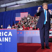US President Donald Trump dances at a campaign rally at the Pinnacle Bank Expo Center in Grand Island, Nebraska, October 5, 2026. (AP Photo/Alex Brandon)