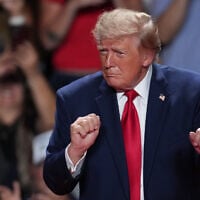 US President Donald Trump dances at a campaign rally at the Freeman Coliseum in San Antonio, October 7, 2026. (AP/Eric Gay)