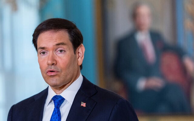 US Secretary of State Marco Rubio speaks to reporters before a meeting with 2015 Venezuelan National Assembly President Dinorah Figuera in the Treaty Room at the State Department, October 9, 2026, in Washington. (AP Photo/Manuel Balce Ceneta)