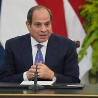 Egypt’s President Abdel-Fattah el-Sissi speaks during a joint press conference with his Indonesian counterpart Prabowo Subianto following their meeting at Merdeka Palace in Jakarta, Indonesia, October 11, 2026. (AP Photo/Tatan Syuflana)
