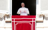 Pope Leo XIV delivers the Angelus prayer in St. Peter’s Square at the Vatican, October 11, 2026. (AP Photo/Gregorio Borgia)