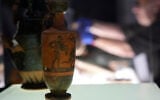 Greek antiquities dating to the 6th and 5th centuries B.C. are displayed during a repatriation ceremony at the National Archaeological Museum in Athens, Greece, October 13, 2026, after 22 artifacts illegally removed from Greece were returned by Israel. (AP Photo/Thanassis Stavrakis)