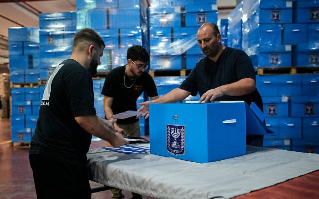 Ballot boxes are prepared for Israel’s upcoming general election at the Central Elections Committee’s logistics center near Shoham, October 14, 2026. (AP Photo/Ohad Zwigenberg)
