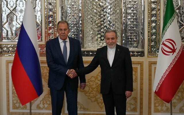 Iranian Foreign Minister Abbas Araghchi, right, shakes hands with Russian Foreign Minister Sergey Lavrov before their meeting in Tehran, Iran, October 19, 2026. (AP Photo/Vahid Salemi) Iranian Foreign Minister Abbas Araghchi, right, shakes hands with Russian Foreign Minister Sergey Lavrov before their meeting in Tehran, Iran, October 19, 2026. (AP Photo/Vahid Salemi)