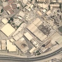 This satellite image taken over Naval Support Activity Bahrain on July 23, 2026, displaying extensive damage to the satellite communications system and warehouses. (© Airbus DS 2026 via AP)