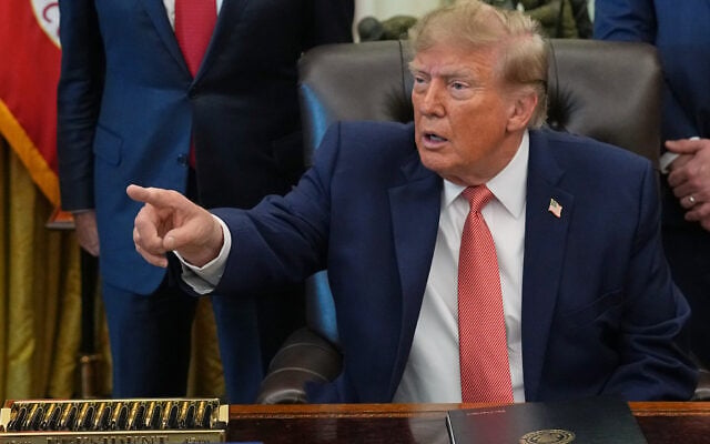 US President Donald Trump speaks in the Oval Office of the White House, October 20, 2026, in Washington. (AP/Jacquelyn Martin) US President Donald Trump speaks in the Oval Office of the White House, October 20, 2026, in Washington. (AP/Jacquelyn Martin)
