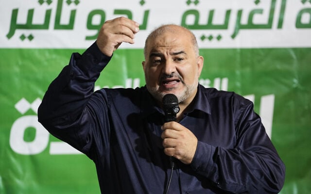 Ra'am party leader Mansour Abbas speaks to supporters during a campaign event ahead of the Knesset election, in the northern town of Baqa al-Gharbiyye, October 8, 2026. (AP Photo/Mahmoud Illean) Ra'am party leader Mansour Abbas speaks to supporters during a campaign event ahead of the Knesset election, in the northern town of Baqa al-Gharbiyye, October 8, 2026. (AP Photo/Mahmoud Illean)