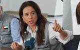 Minister of State of the United Arab Emirates Lana Nusseibeh speaks during a news conference ind Limassol, Cyprus, on November 7, 2025. (AP/Petros Karadjias)