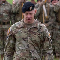 This photo provided by the US Army shows Maj. Gen. Brett Sylvia, at a 101st Airborne Division change of command ceremony at Fort Campbell, Kentucky, May 30, 2025. (Sgt. Timothy Jackson/U.S Army via AP)