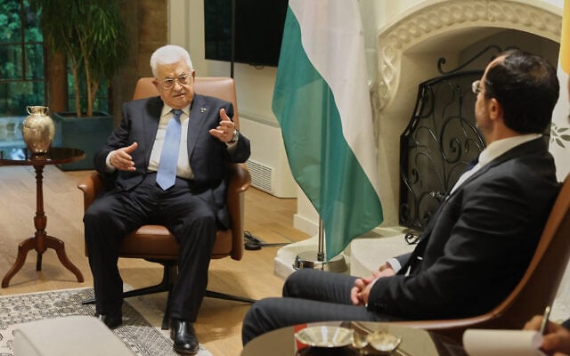 Cyprus’ President Nikos Christodoulides, right, and the Palestinian Authority President Mahmoud Abbas talk during their meeting at the Presidential Palace in capital Nicosia, Cyprus, October 29, 2026. (Press and Informations Office/Pool Photo via AP) Cyprus’ President Nikos Christodoulides, right, and the Palestinian Authority President Mahmoud Abbas talk during their meeting at the Presidential Palace in capital Nicosia, Cyprus, October 29, 2026. (Press and Informations Office/Pool Photo via AP)