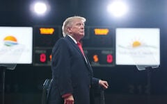 President Donald Trump watches at a campaign rally at the Ocean Center, in Daytona Beach, Florida, October 30, 2026. (AP Photo/Jacquelyn Martin)