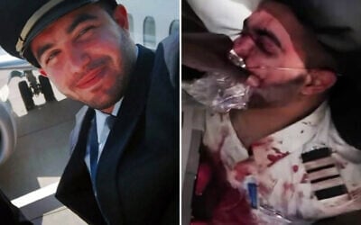 Hamam al-Hammami, the man identified as the copilot who tried to bring down a flydubai flight to Israel, in an undated image from his recently deleted LinkedIn profile; al-Hammami seen after he was subdued and bound on the plane, September 30, 2026. (Channel 12 screenshot) Hamam al-Hammami, the man identified as the copilot who tried to bring down a flydubai flight to Israel, in an undated image from his recently deleted LinkedIn profile; al-Hammami seen after he was subdued and bound on the plane, September 30, 2026. (Channel 12 screenshot)