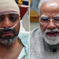 Captain Smit Machchhar (left) speaks by video chat to Indian Prime Minister Narendra Modi, on October 2, 2026. (Screenshots via X)