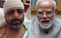 Captain Smit Machchhar (left) speaks by video chat to Indian Prime Minister Narendra Modi, on October 2, 2026. (Screenshots via X)