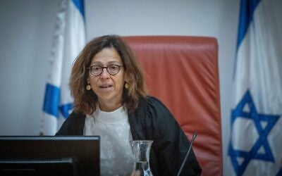 Supreme Court Justice Ruth Ronnen presides over a court hearing, August 9, 2023. (Yonatan Sindel/Flash90)
