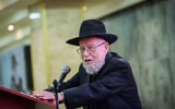 Rabbi Dov Lior attends a ceremony honoring late Jewish extremist leader Rabbi Meir Kahane in Jerusalem on November 19, 2024. (Chaim Goldberg/Flash90)