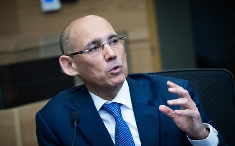 Governor of the Bank of Israel Amir Yaron attends a Finance Committee meeting in the Knesset in Jerusalem on January 28, 2026. (Yonatan Sindel/Flash90)