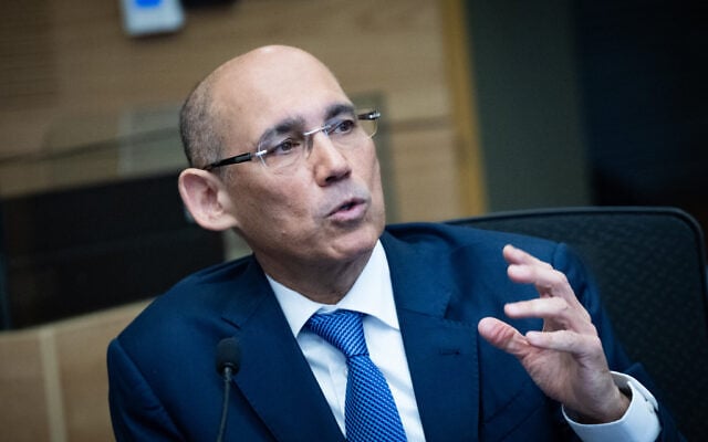 Governor of the Bank of Israel Amir Yaron attends a Finance Committee meeting in the Knesset in Jerusalem on January 28, 2026. (Yonatan Sindel/Flash90)