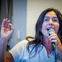 Transportation Minister Miri Regev attends a Likud party conference ahead of the party’s primary elections in the northern city of Haifa, August 4, 2026. (Sharon Leibel/Flash90)