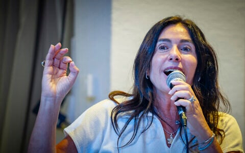 Transportation Minister Miri Regev attends a Likud party conference ahead of the party’s primary elections in the northern city of Haifa, August 4, 2026. (Sharon Leibel/Flash90)