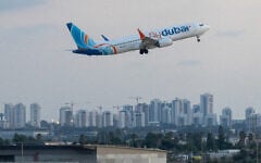 A flydubai plane takes off from Ben Gurion airport on September 30, 2026. (Yossi Aloni/FLASH90)