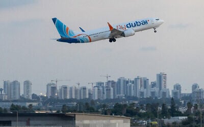 A flydubai plane takes off from Ben Gurion airport on September 30, 2026. (Yossi Aloni/FLASH90) A flydubai plane takes off from Ben Gurion airport on September 30, 2026. (Yossi Aloni/FLASH90)